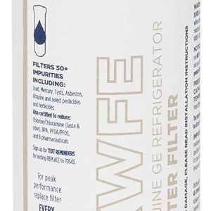 GE XWFE Refrigerator Water Filter, Genuine Replacement Filter, Certified to Reduce Lead, Sulfur, and 50+ Other Impurities, Replace Every 6 Months for Best Results, Pack of 1
